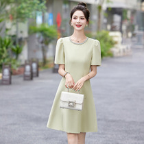 Beaded round neck petite dress for women summer 2024 new slim fashion simple casual temperament a-line skirt