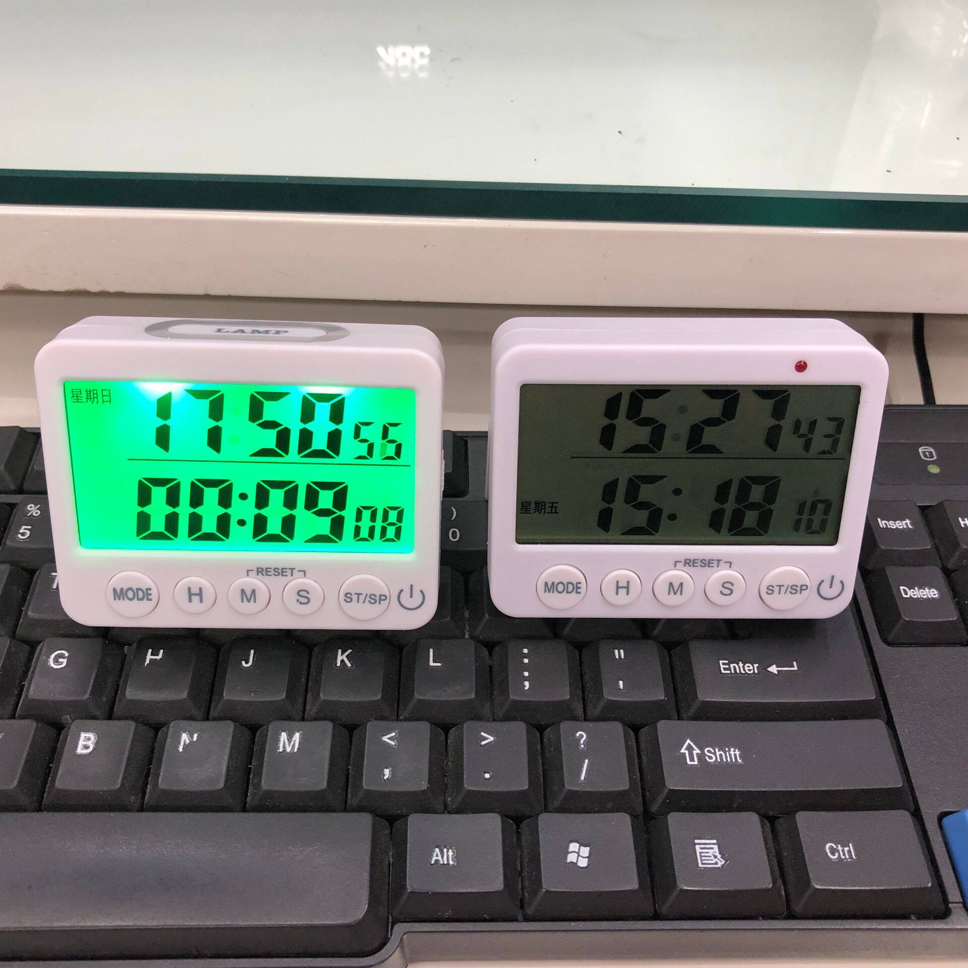 Muted shaking student examinators do questions timer Tiber time management alarm clock kitchen baking timer