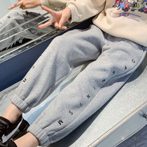 Girl Plus Suede Pants Autumn Winter Sports Pants 2021 New CUHK Scout Children Loose Winter Clothing Thickened Sweatpants