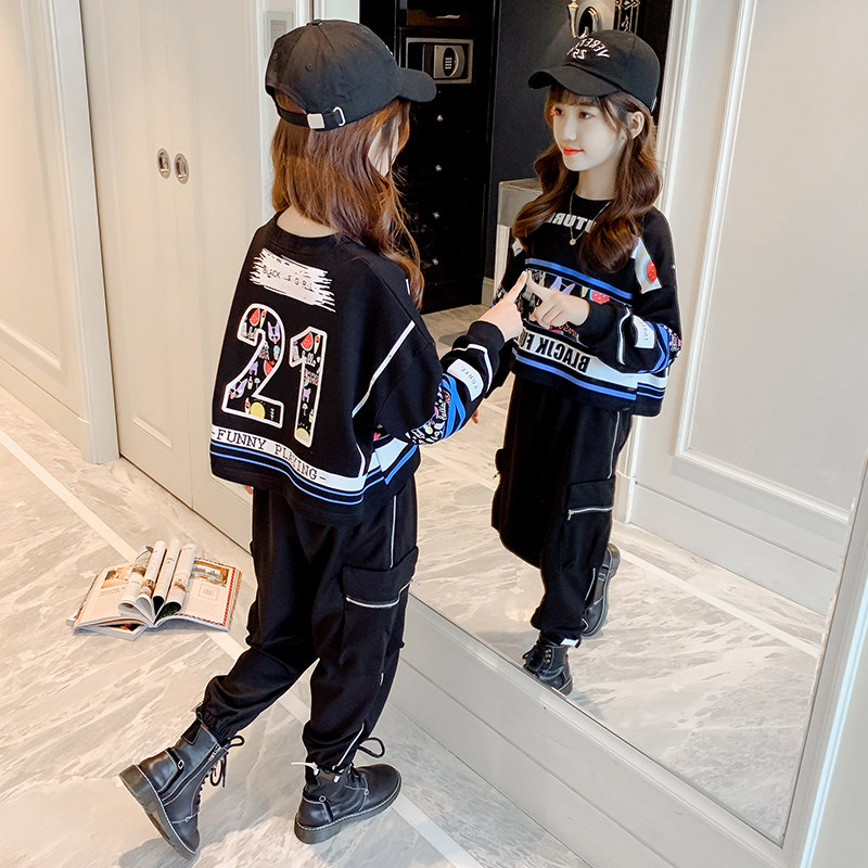 Girls spring suit 2022 new net celebrity children's suit fashionable hip-hop trendy big kids Western style sports two-piece suit
