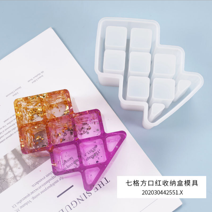 Wine Red & Seven Square Lipstick Storage BoxDoh-Dough  Handicraft workshop Hexagons storage box Crystal Glue  mould Mirror manual Swing table Plum blossom love square circular