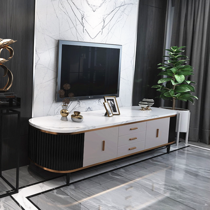 Italian light luxury solid wood TV cabinet American simple modern jazz white marble design black and white metal floor cabinet