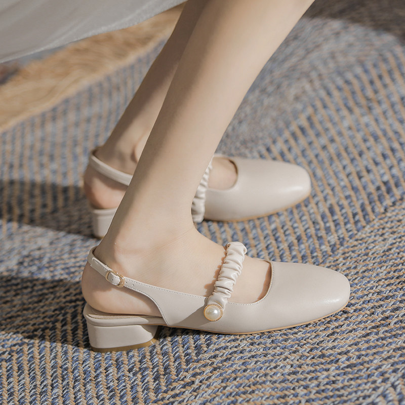 2021 new flat sandals female summer fairy style gentle shoes thick heels matching skirt Mary Jane toe shoes