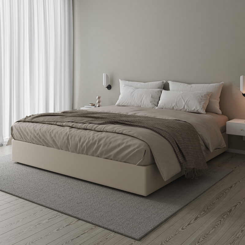 Beech Wood Bed Without Headboard, Fabric Bed, Small Apartment, Flush Bed, Floor Bed, Japanese Tatami Bed Frame, Storage Fabric Bed