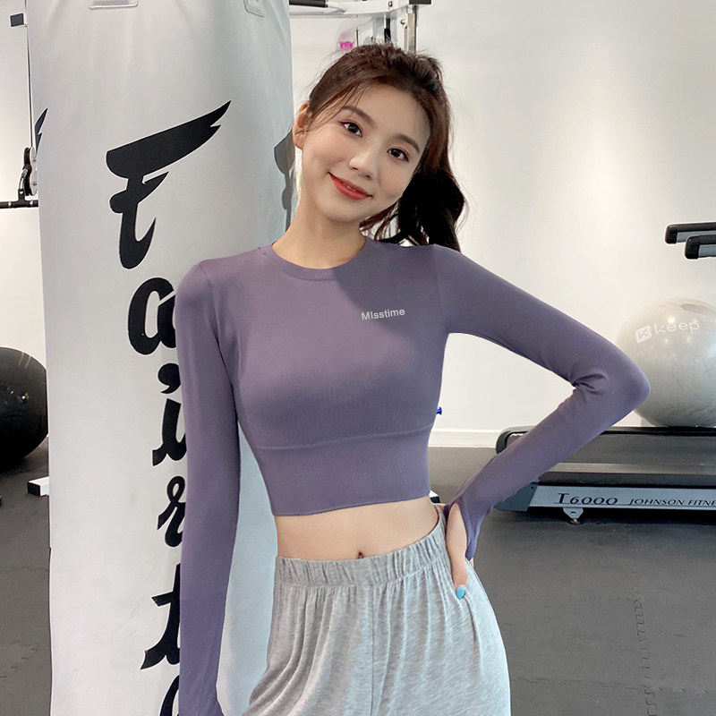 Temperament sports top women's running tight T-shirt room net red slimming fitness clothes spring and summer long-sleeved yoga clothes short