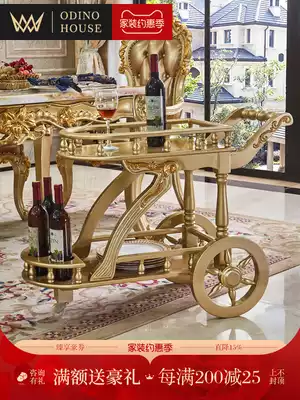 European-style solid wood dining car trolley dining room delivery car double-layer wine truck hotel Commercial Mobile tea car home