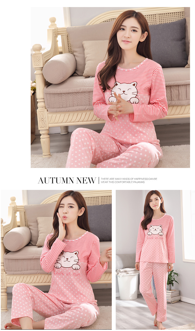 Đồ ngủ đặc biệt hàng ngày của phụ nữ mùa xuân và mùa thu dài tay cotton kích thước lớn dễ thương hoạt hình đầy đủ phần mỏng dịch vụ nhà phù hợp với mùa đông và mùa hè đồ bộ ngủ