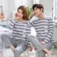 Mùa xuân và mùa thu cotton dài tay vài bộ đồ ngủ giản dị kích thước lớn nam ngọt ngào dễ thương người phụ nữ phục vụ nhà