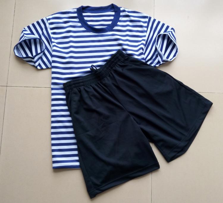 Blue White Striped Fitness Training Suit Breathable Sea Soul Shirt Male And Female Military Training Sports T-shirt Parent-child Speed Dry Shorts