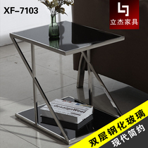 Stainless steel small tea table corner a few sides a few modern minimalist double layer tempered glass office sofa tea table easy to clean