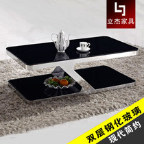 Shenzhen sofa tea table Long a few double layers tempered glass black baking lacquered modern office Home rectangular tea table
