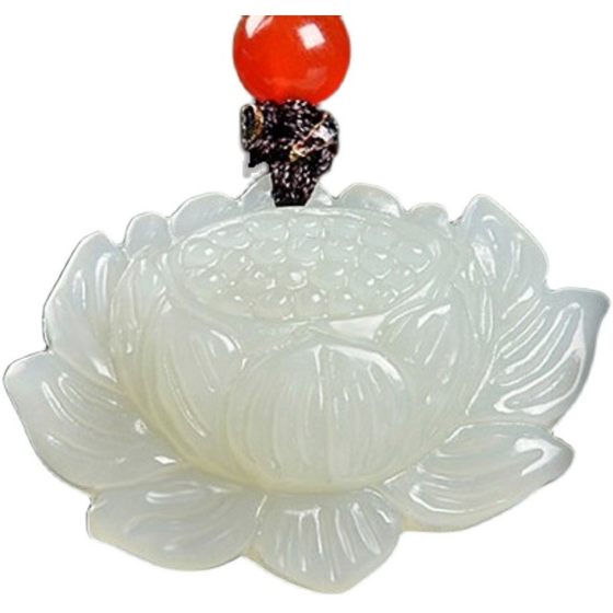 Natural jade pendant Xinjiang Hetian jade white jade lotus pendant lotus pendant ladies necklace pendant jade lotus