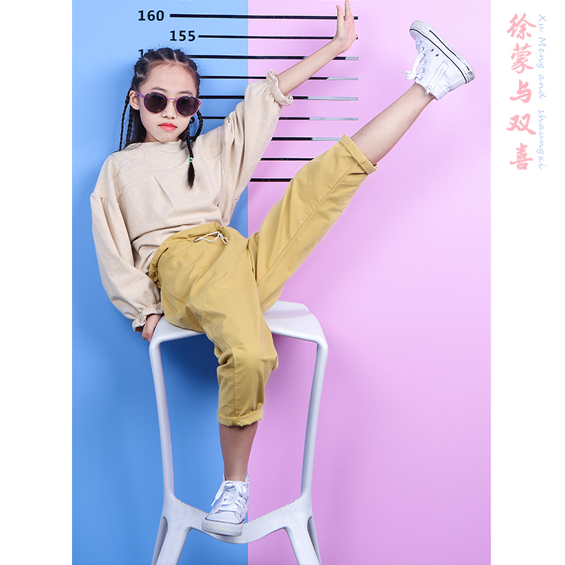 Spring Autumn Summer Girls Apricots Color sleeves Head casual blouses CUHK Scout undershirt Long sleeves T-shirt Children Thickened Round Collar Clothes