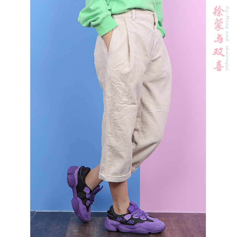 Female spring and autumn small girl thick apricot corduroy leggings Small and large children Apricot baby thick pants