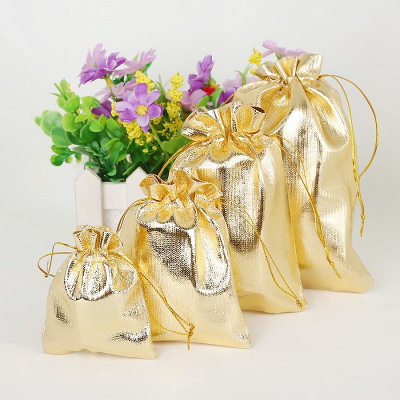 50pcs lot Gold Foil Organza Bag Candy Gift Bags 4 Size Weddi