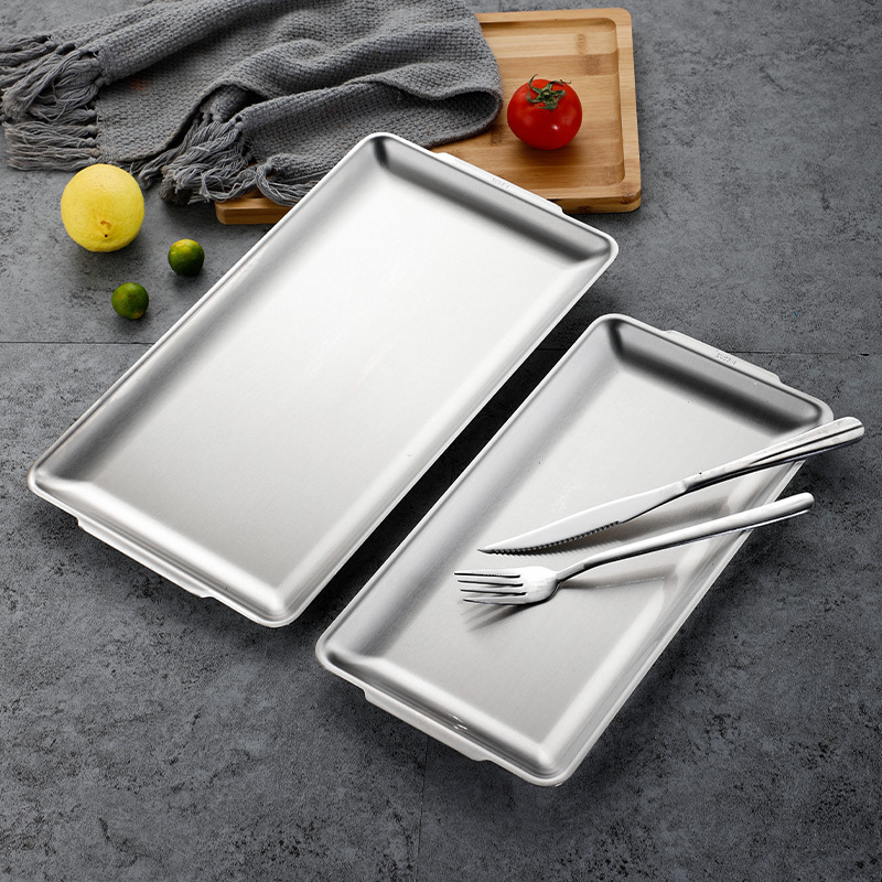 Stainless Steel Korean Barbecue Plate, Rectangular Plate, Snack Plate, Dessert Plate, Sushi Plate, Flat-Bottomed Towel Tray