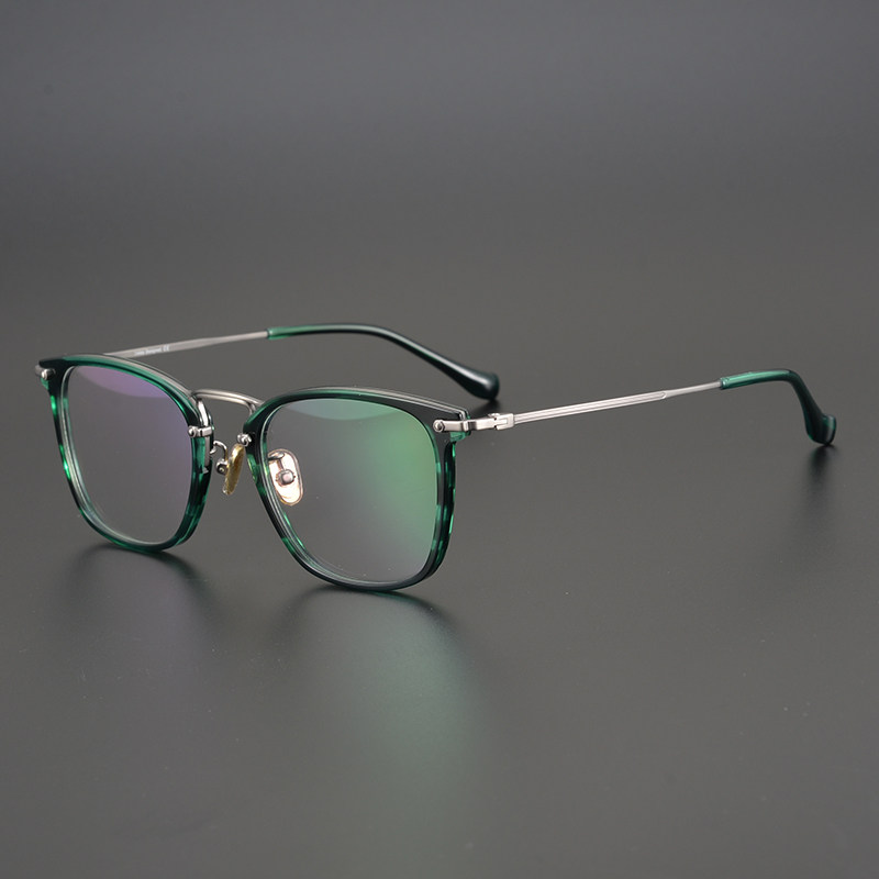 Light luxury green tortoiseshell color handmade plate medium gold pure titanium square frame literature and art style youth myopia glasses frame men and women fashion