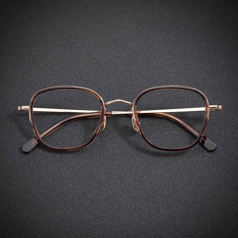 Light luxury green tortoiseshell color handmade plate medium gold pure titanium square frame literature and art style youth myopia glasses frame men and women fashion