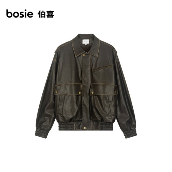 bosie2025年春季新款复古做旧水洗pu皮衣外套男情侣夹克百搭潮