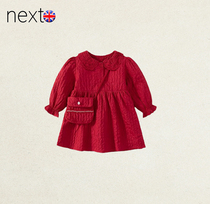 British Next Girls' Autumn Winter Dress New Foreign Style Baby Girls Dress Kids Red Princess Dresses