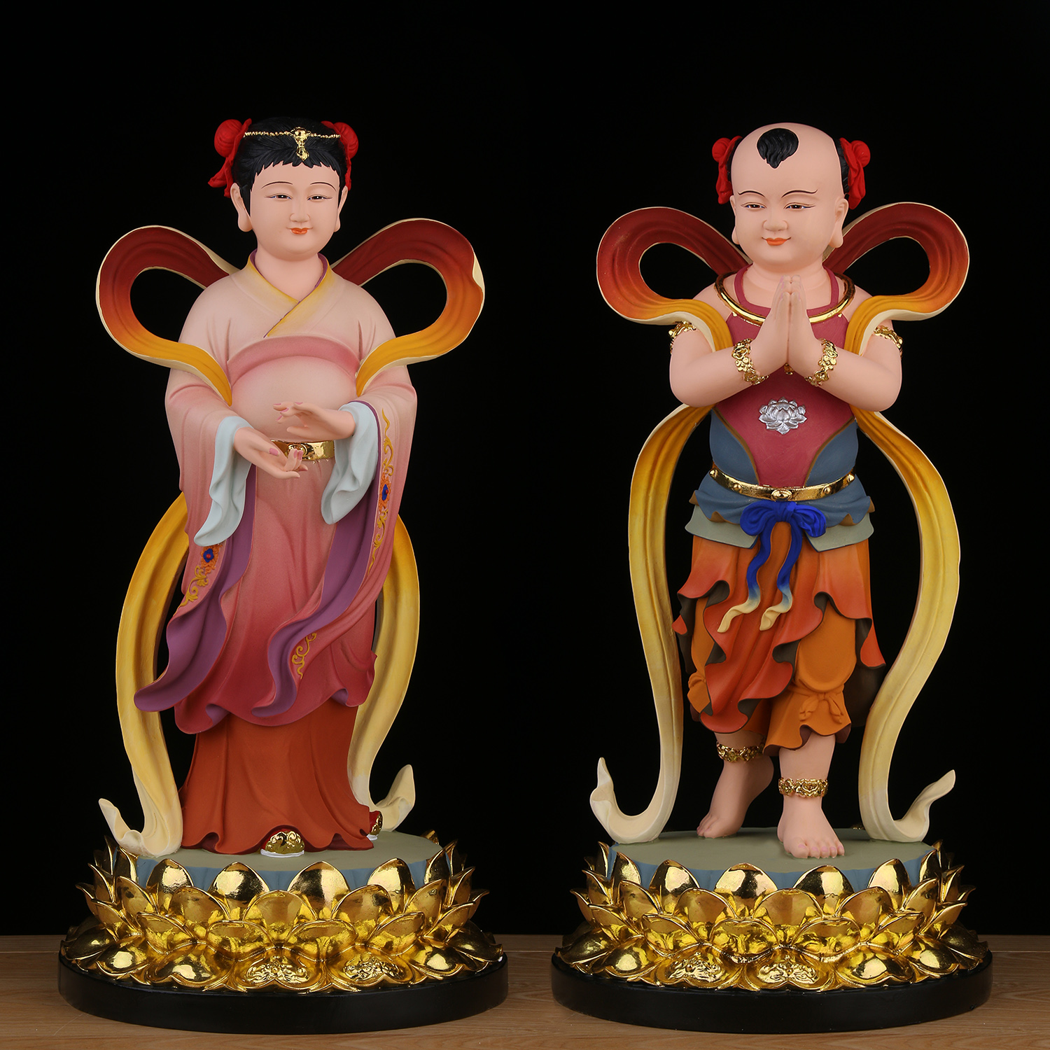 美術品 置物 龍女 善財 童子 はじい 工芸品 仏像一対