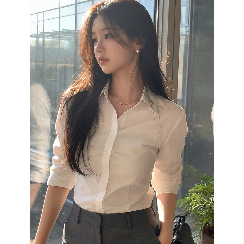 White Shirt Women's Top Spring and Autumn Petite Regular Shoulder Slim Fit Professional Elegant Light Luxury High-End Shirt White Shirt Women's Top Spring and Autumn Petite Regular Shoulder Slim Fit Professional Elegant Light Luxury High-End Shirt