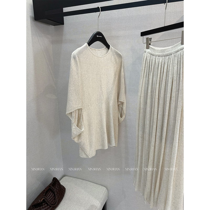 Xinshan Tencel Linen Knit Suit Dress with a Lazy Feel, Batwing Sleeve Top and Skirt Two-Piece Set for Women