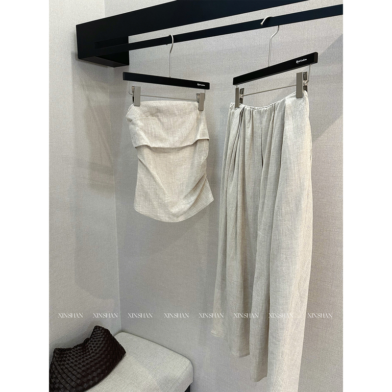 Xinshan Ramie Tube Top Skirt Set Casual and Lazy Style 2026 Summer New Two-Piece Set for Women