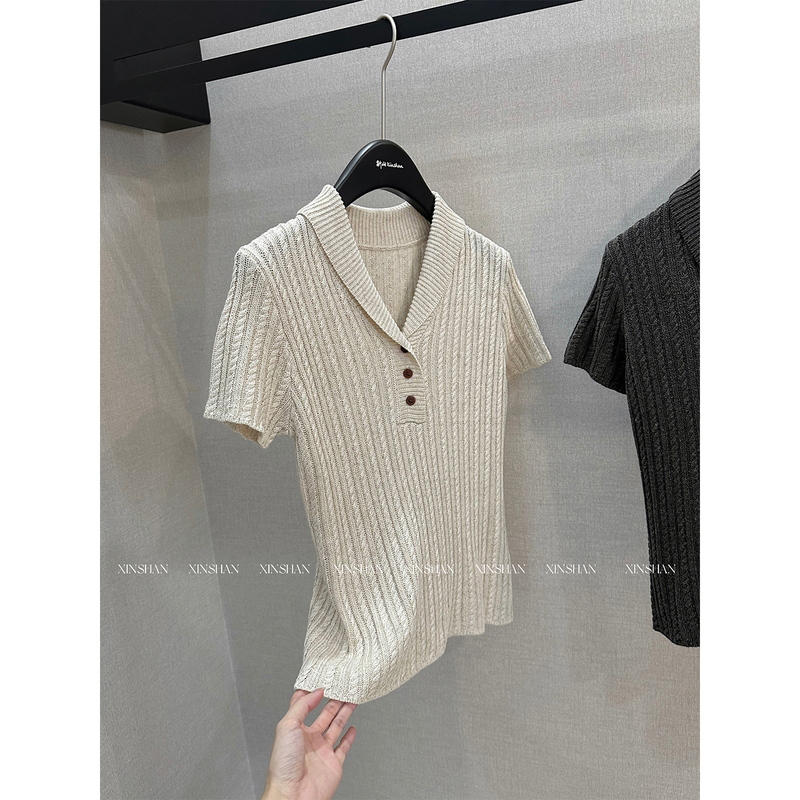 Xinshan Old Money Style Lapel Short Sleeve T-Shirt 2026 New Slim Fit Versatile Top