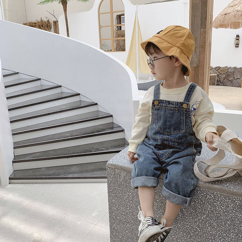 2021 new summer boys and girls denim overalls Korean version of small and medium children's casual pants baby jumpsuit trousers tide