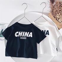 Small and medium-sized childrens cotton t-shirt 2021 new Korean version ins tide boys and girls loose tops round neck all-match casual short-sleeved summer