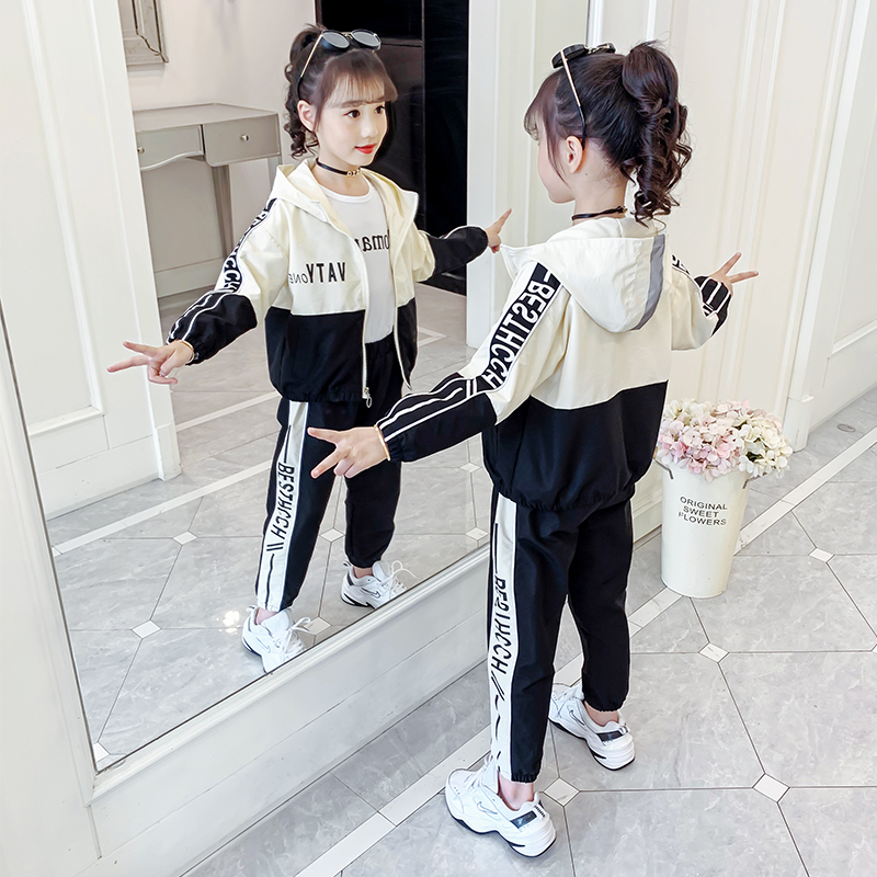 Girl Foreign Pie Autumn Dress 2022 New Girl Net Red Korean Version Suit Children Spring Autumn Jacket Sports Two Suits