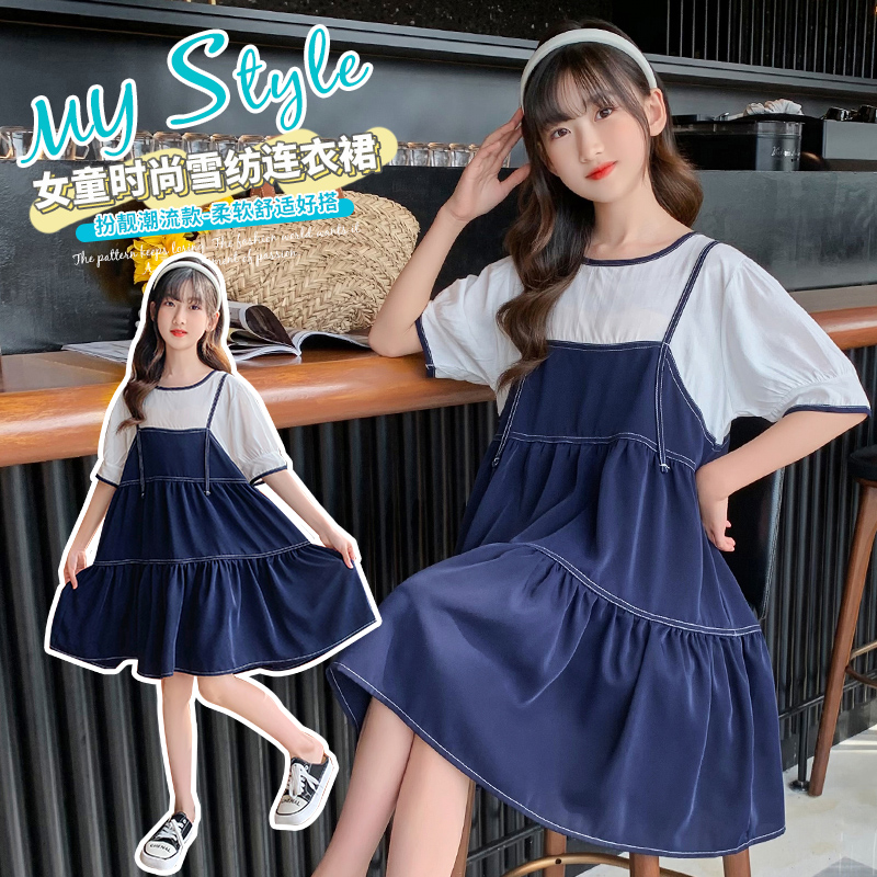 Girls summer short-sleeved dress 2022 new girl's Western style net red summer dress children's thin chiffon princess dress