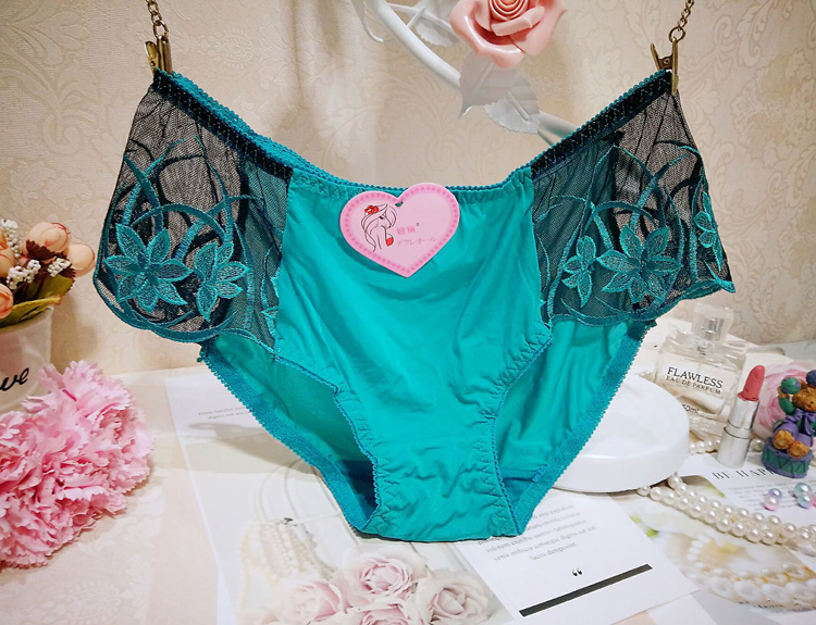 Mùa hè 2018 mới dành cho nữ trưởng thành ren thêu sữa lụa cotton cotton màu xanh đậm quần lót nữ