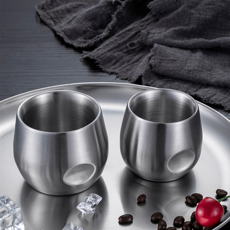 Antibacterial anti - mold food grade 304 stainless steel double - deck coffee cup anti - hot Korean double - deck fall - resistant dining room meal