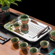 Stainless steel tea tray Modern simple tea table Household living room Kung Fu tea set Rectangular small tea sea water storage tea tray