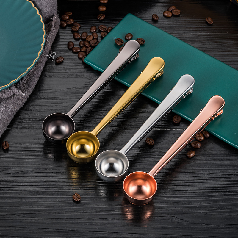 Stainless Steel With Seal Clip Fruit Powder Spoon Coffee Quantity Spoon Milk Powder Spoon Baking Dosing Spoon Creative Minima Seal Clip
