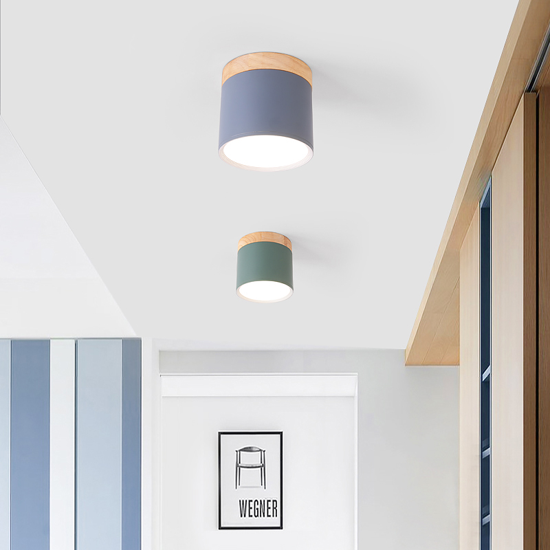 LED bright fitting cylinder light balcony floating window solid wood gangway corridor light ceiling cylinder light macaron Nordic Xuanguan light