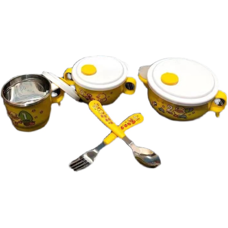 Children's bowl anti-fall burn-proof 304 stainless steel water injection insulation bowl baby cutlery for dinner suit baby coveting bowl