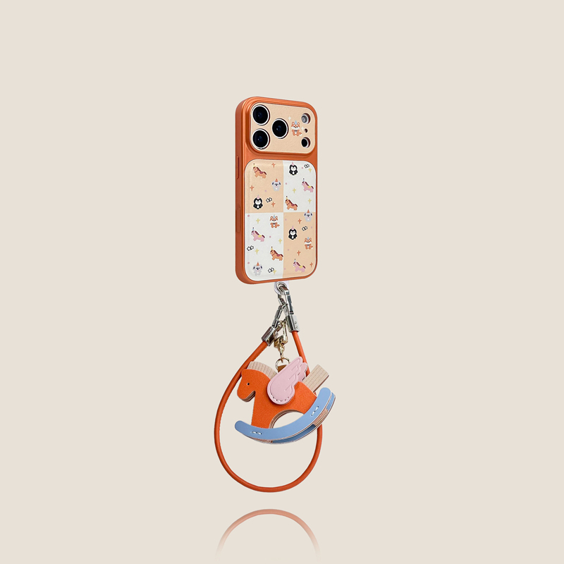 Japan Demiu New Orange-Edged Birthday Hat Pony Penguin Small Animal Wristband Iphone17/16 Phone Case Suitable for Apple 15/14Promax Leather Hard Case Chain Lanyard High-End Feel