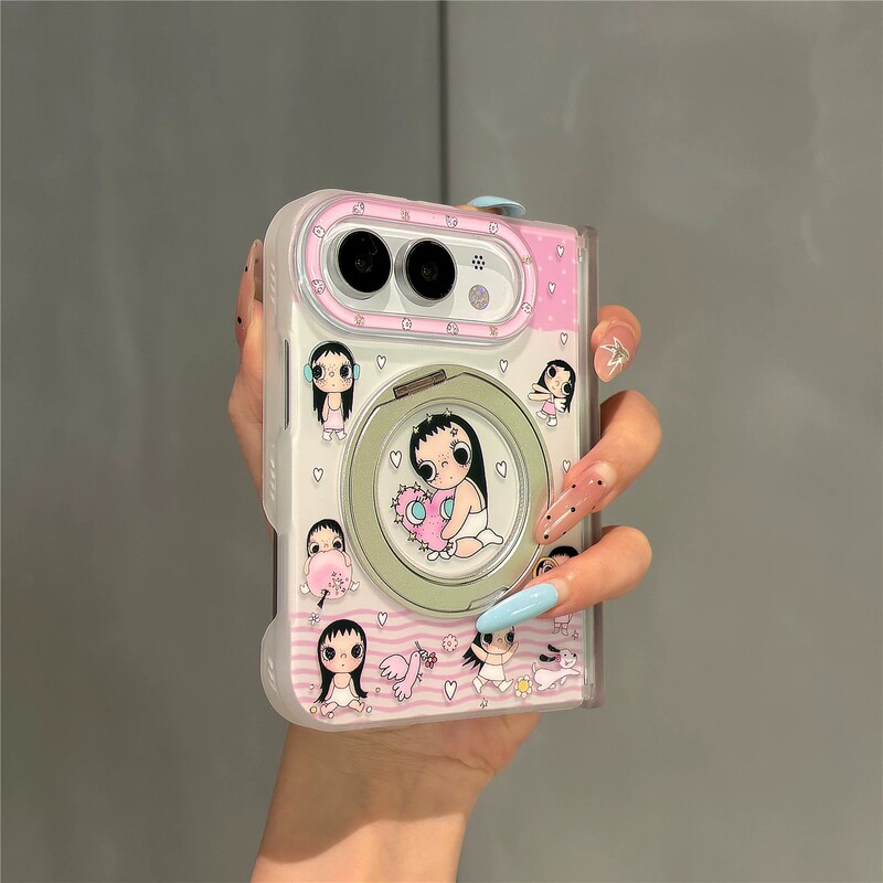 Japanese Demiu Cartoon Heart-Shaped Jade 360-Degree Rotating Stand Suitable for Apple 18Duo Phone Case Foldable Screen Apple 18 Wide Foldable Screen Center Axis Protection Iphone18Duo Anti-Drop Protective Case