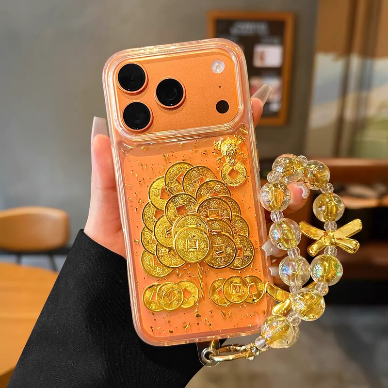 Japanese Demiu Phone Case for iPhone 17 Pro, New Model for Apple 17 Pro Max, Transparent 17 Money Tree, 16 Gold Foil, 14 Fortune, High-End Feel, 13 Protection, 15 with Lanyard, Anti-Drop Pm Case