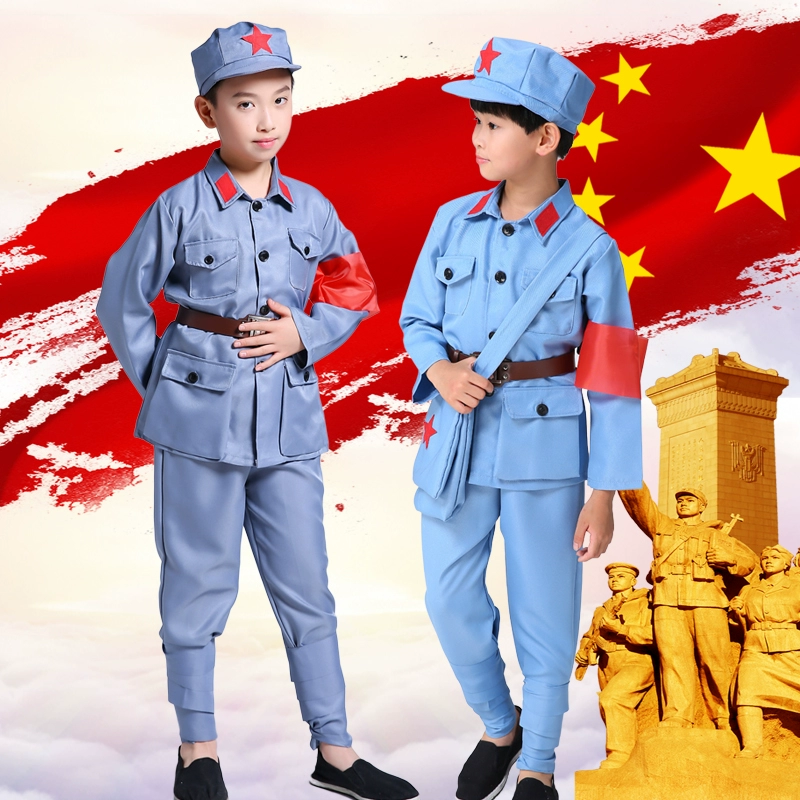 Little Red Army Children Trang phục Đường thứ tám Quần áo Quân đội Nam nữ Thiết lập Ngày kỷ niệm Quốc gia Trường tiểu học - Trang phục