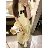 Милые желтые тонкие штаны для отдыха, подходит для подростков, свободный прямой крой