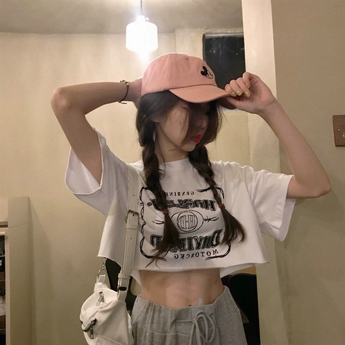 Tide, белая летняя короткая футболка, коллекция 2022, высокая талия