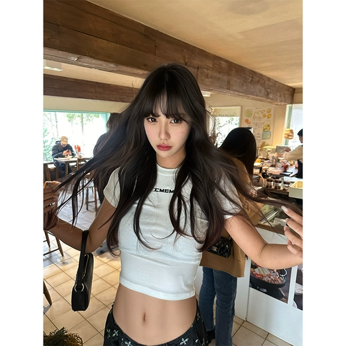 Ретро белая летняя приталенная короткая футболка с коротким рукавом, в американском стиле