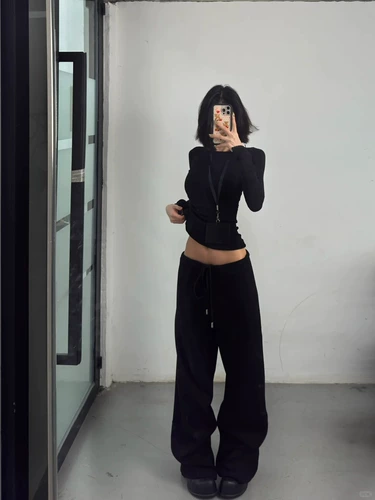 Сексуальный демисезонный черный лонгслив, рубашка, США