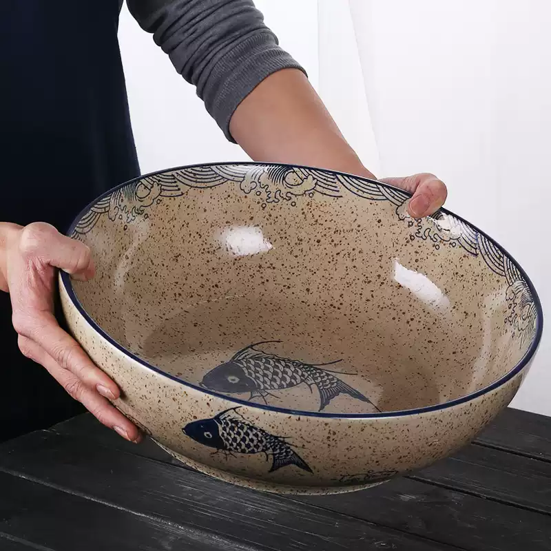 中式复古风格创意大碗装菜汤盆商用陶瓷超大号面碗钵钵鸡碗