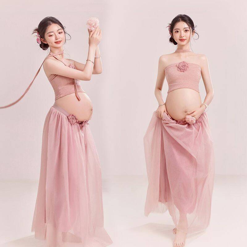 Photo Studio Photography Clothing, Pink French Floral Girl, Maternity Photography, Pink Elegant and High-End Personal Photo Shoot Clothing