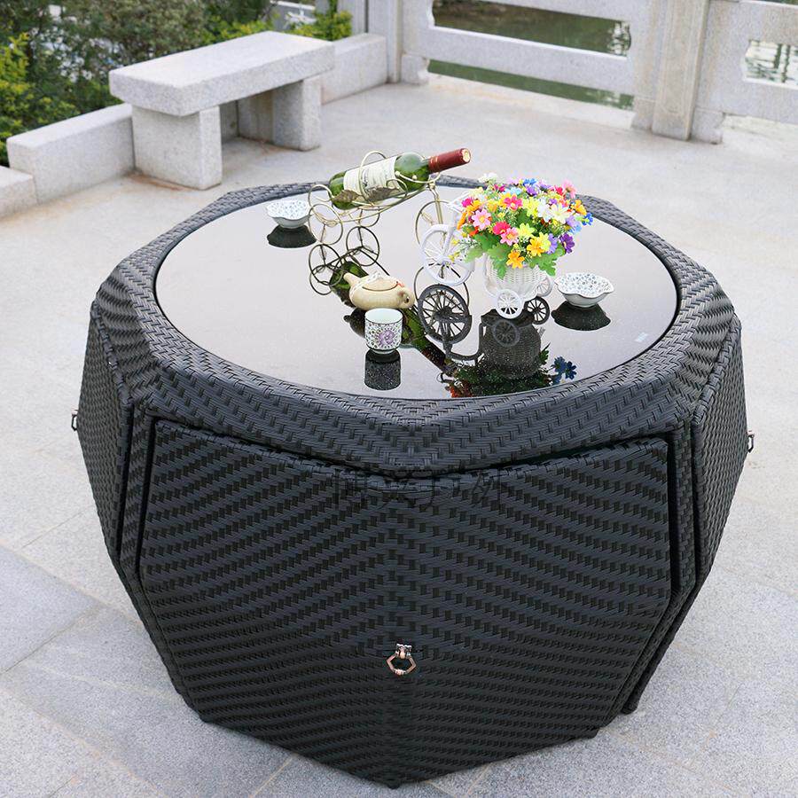 Outdoor leisure rattan table and chair combination drum type creative courtyard villa garden waterproof modern minimalist rattan chair furniture